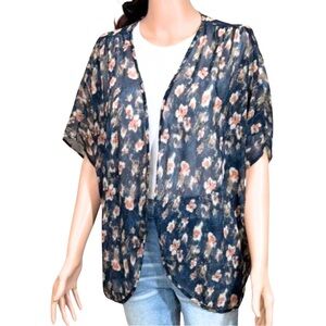 Foreign Exchange Navy‎ Abstract Floral Kimono Cardigan Boho Layer Size M